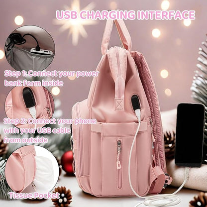 Diaper Bag Backpack for Dad and Mom with USB Charging Port Stroller Straps and Insulated Pocket,army military Travel Nappy Backpack for Daddy/Mommy (Pink)