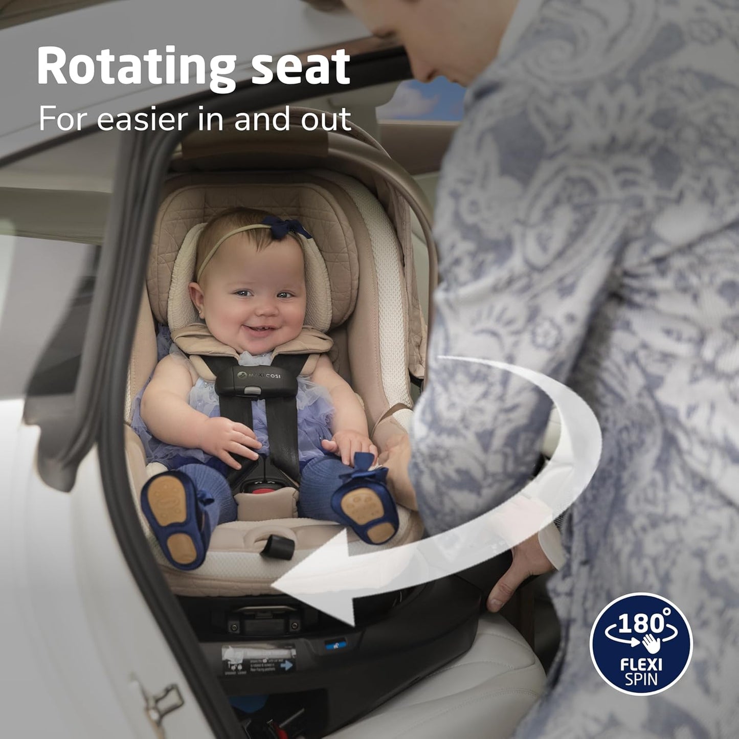 Maxi-Cosi Peri 180 Rotating Infant Car Seat, Baby Car Seat Rotating Carseat, Swivel Car Seat, Onyx Wonder