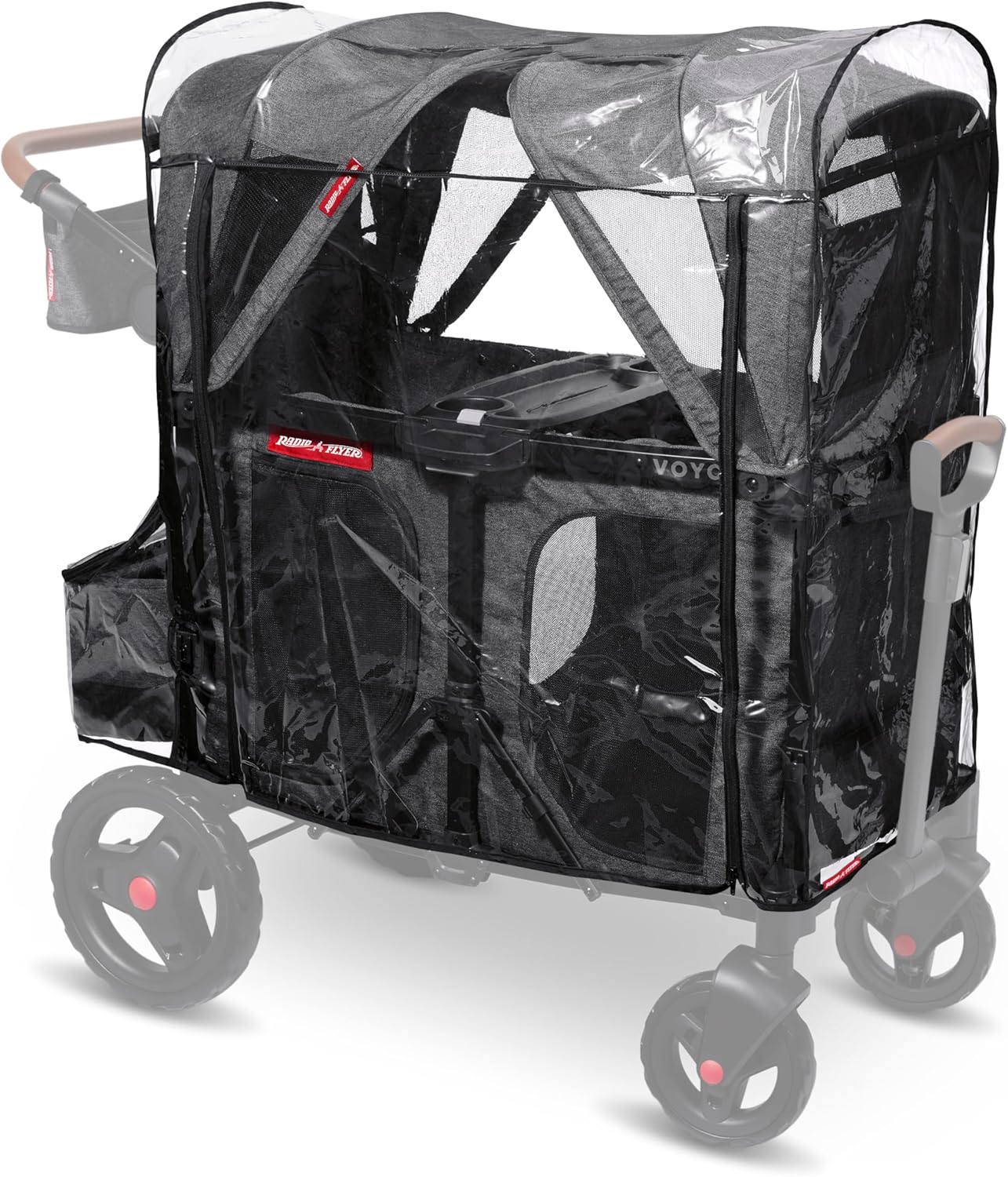 Radio Flyer Voya Quad Stroller Wagon Rain Cover with Storage Bag, Black, Waterproof Stroller Cover for 4-Seater Wagon with High Sides, Fast-Drying Design, Zippered Side Panel for Easy Access