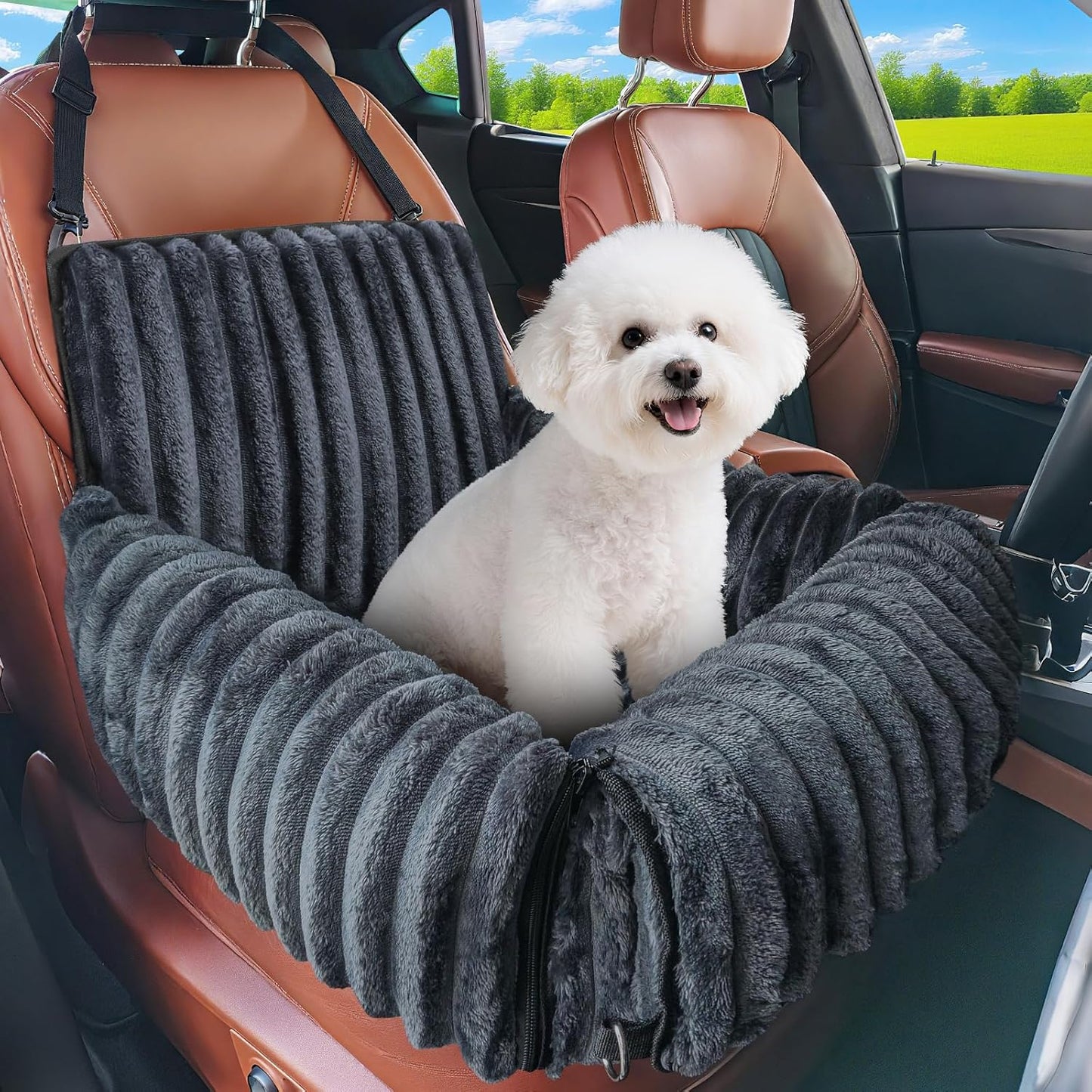 MIXJOY 6-in-1 Dog Car Seat for Small/Medium Dogs up to 25 lbs, Multi-Functional Dog Carrier for Car with Detachable Washable Cover, Pet Travel Bed with Clip-On Safety Leash, Beige