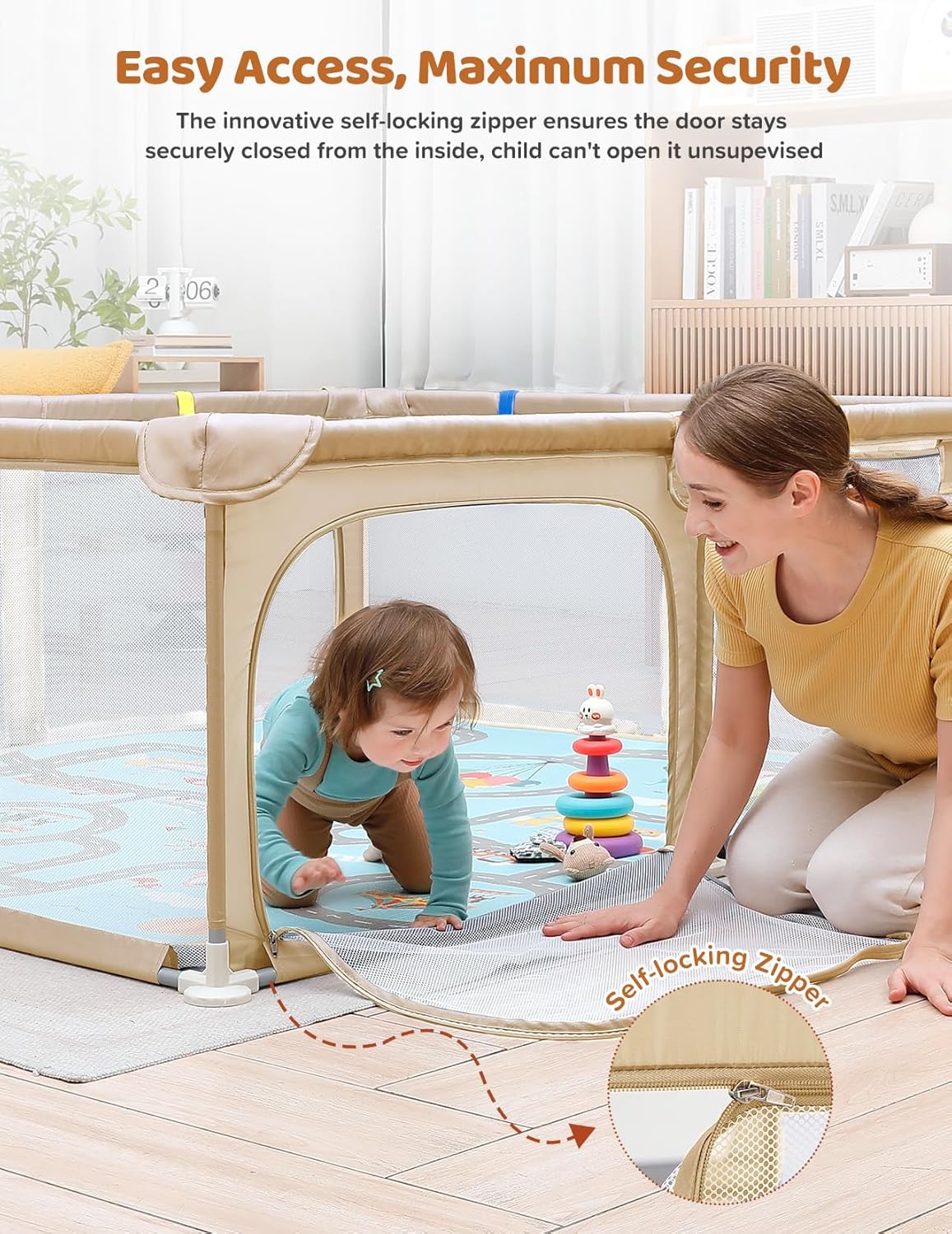 Dripex Baby Playpen, 47"x47" Small Playpen for Babies, Enhanced Safety Baby Play Yard for Indoor & Outdoor, Infant Play Pen with Soft Breathable Visible Mesh, Anti-Fall Design & Easy Setup, Grey