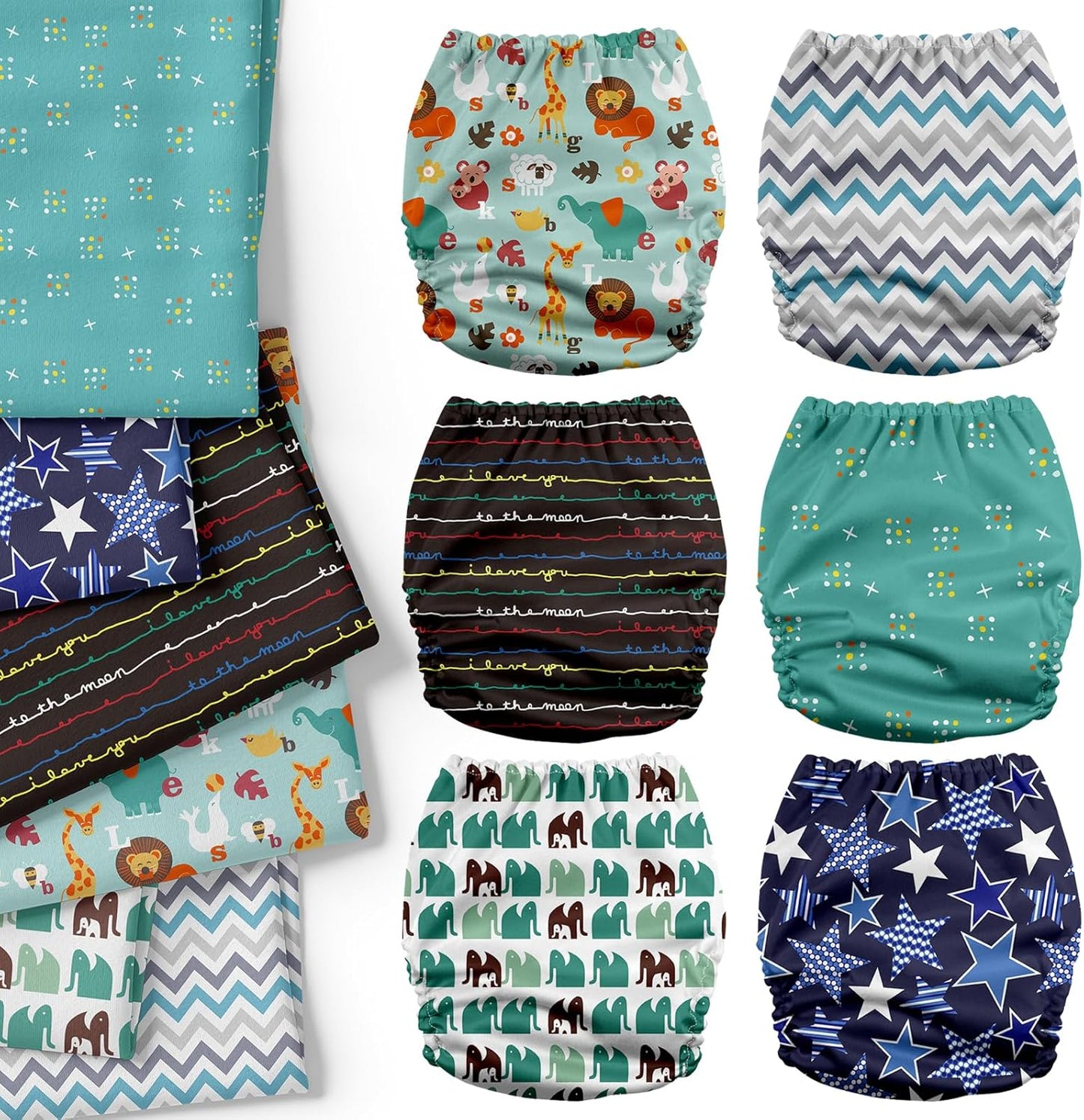 Mama Koala 3.0 Pocket Cloth Diapers for Babies with AWJ Lining, 6 Pack with 6 4-Layer Natural Cloth Diaper Inserts - Reusable and Washable Pocket Diapers(Hardworking Bees) - Colors B