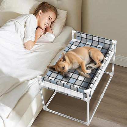 Bedside Window Pet Cat Bed - Dog Bed with Guardrail Extension Attached to Human Bed Height Elevated Dogs Cats Window Perch Bedside Dog Cot Sleeper Hammock Furniture Pet Beds (34'' x 20'' x 24'')