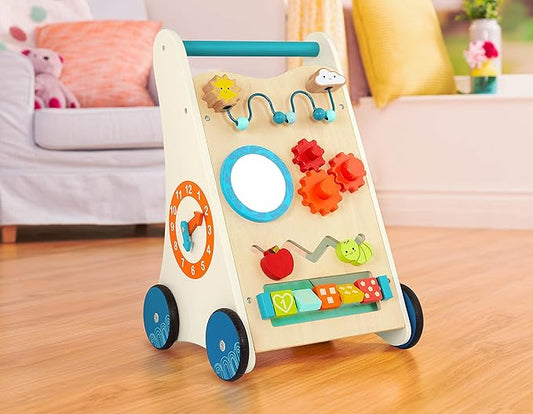 B. toys – Little Learning Steps – Wooden Activity Walker – 7 Educational Activities – Learning & Walking Toy for Toddlers – Stand, Push, Walk – 1 Year +