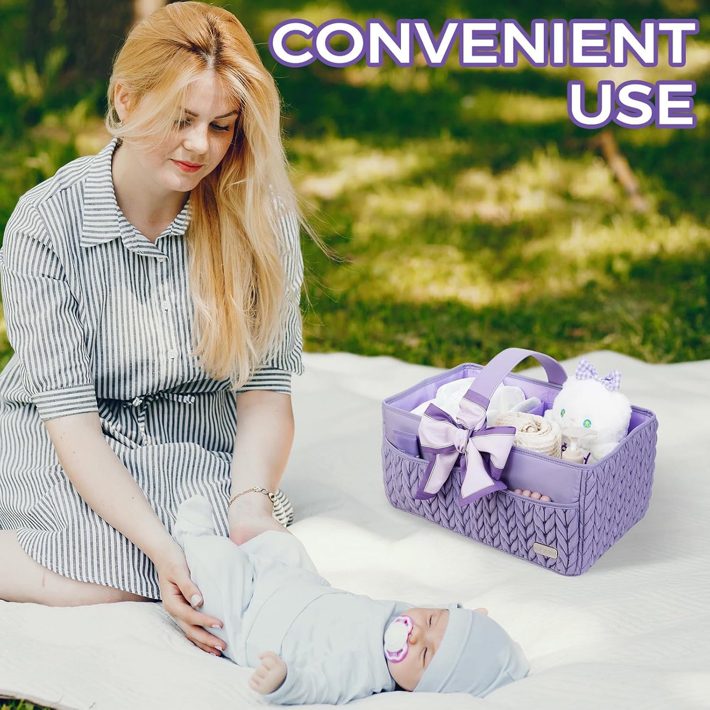 Luxurious Baby Diaper Caddy, Nursery Storage Basket for Newborn Essentials, Travel Baby Basket for Diapers Baby Wipes, Organizer Tote Bag Storage Bin, Baby Shower Gifts(Beige)