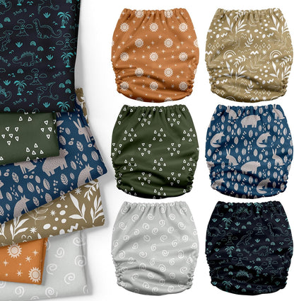 Mama Koala 3.0 Pocket Cloth Diapers for Babies with AWJ Lining, 6 Pack with 6 4-Layer Natural Cloth Diaper Inserts - Reusable and Washable Pocket Diapers(Hardworking Bees) - Colors B