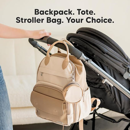 KeaBabies Diaper Bag Backpack - Small Multifunctional Travel Diaper Back Packs, Maternity Baby Changing Bags, 12L Capacity, PU Leather, Waterproof, Unisex, Nappy Changing Pad (Latte, Small)