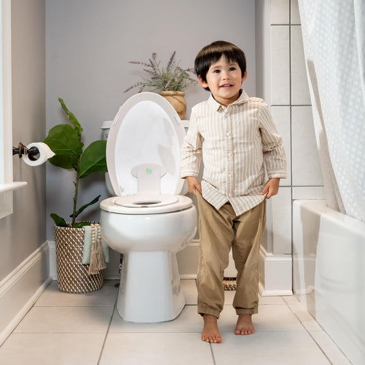 Ingenuity Ready Set Go Potty Training Toilet, Removable Bowl, Non-Skid Bottom, Wide Stable Base, Age 18 Months & Up, White & Grey
