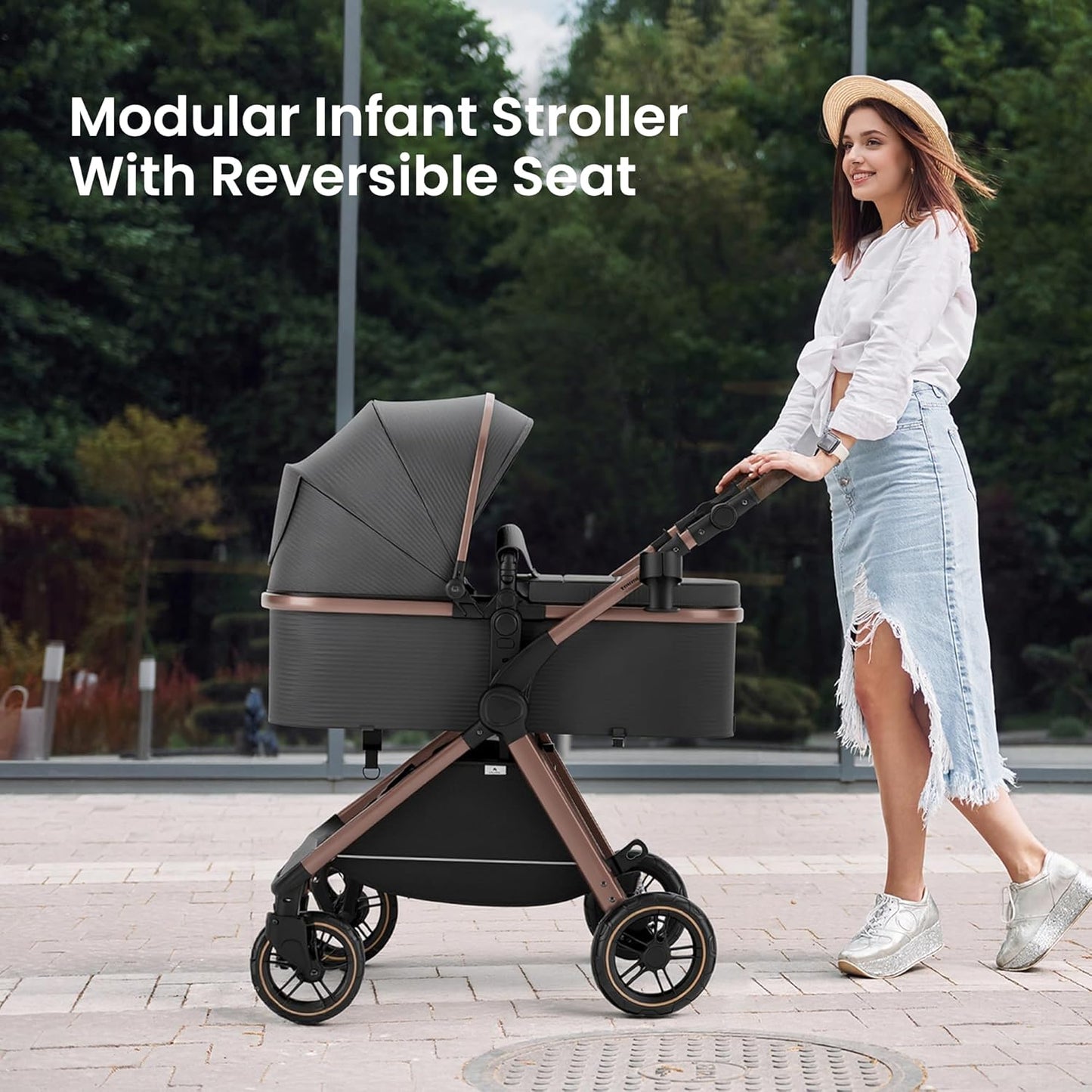 Accombe 2 in 1 Baby Stroller, Convertible Bassinet Pushchair for Infants and Newborns 0-36 Months