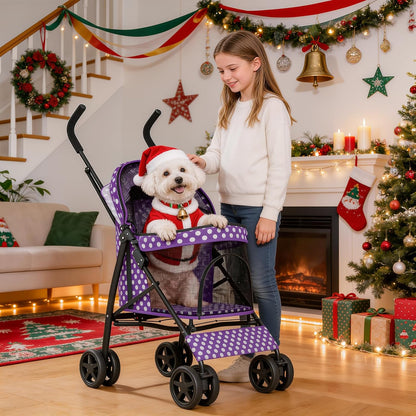 MoNiBloom 4 Wheels Pet Stroller, Easy-Fold Puppy Cage Jogger Stroller with Sun Cover, Pad and Rear Storage Bag, Breathable and Visible Mesh for Small/Medium Pets up to 22 lbs, Black