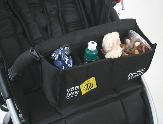 Valco Baby Universal Pocket Pouch Snack Tray – 3 Compartments, Mesh Rear Pouches, Fits Most Single & Twin Strollers, Compatible with All Valco Models