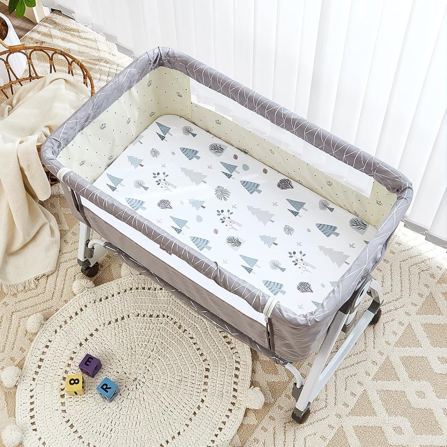 4 Pack Baby Bassinet Sheets - 35"x20" Bedside Bassinet Sheets for Newton, Ezebaby, AMKE & Other Large Bedside Sleeper | Ultra Soft & Skin Friendly Bassinet Fitted Sheets for Boys Girls