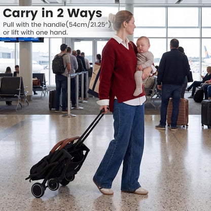 INFANS Travel Stroller, Lightweight Compact Baby Stroller for Airplane with One-Hand Fold, Multi-Position Recline, Canopy, 4 Wheel Suspension, Storage Basket (Grey+Black)