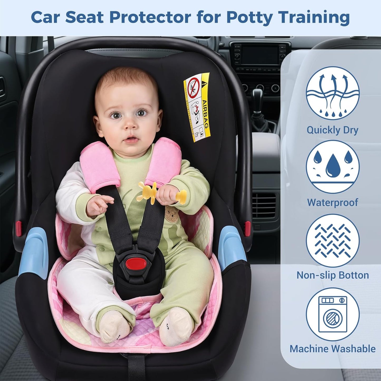 COOLBEBE Car Seat Protector for Potty Training, 2 Pack Dry Waterproof Car Seat Liner Toilet Training & Strap Covers Set for Baby Infant Toddler, Piddle Pads Cover Pad for Strollers, Carseat (Black)