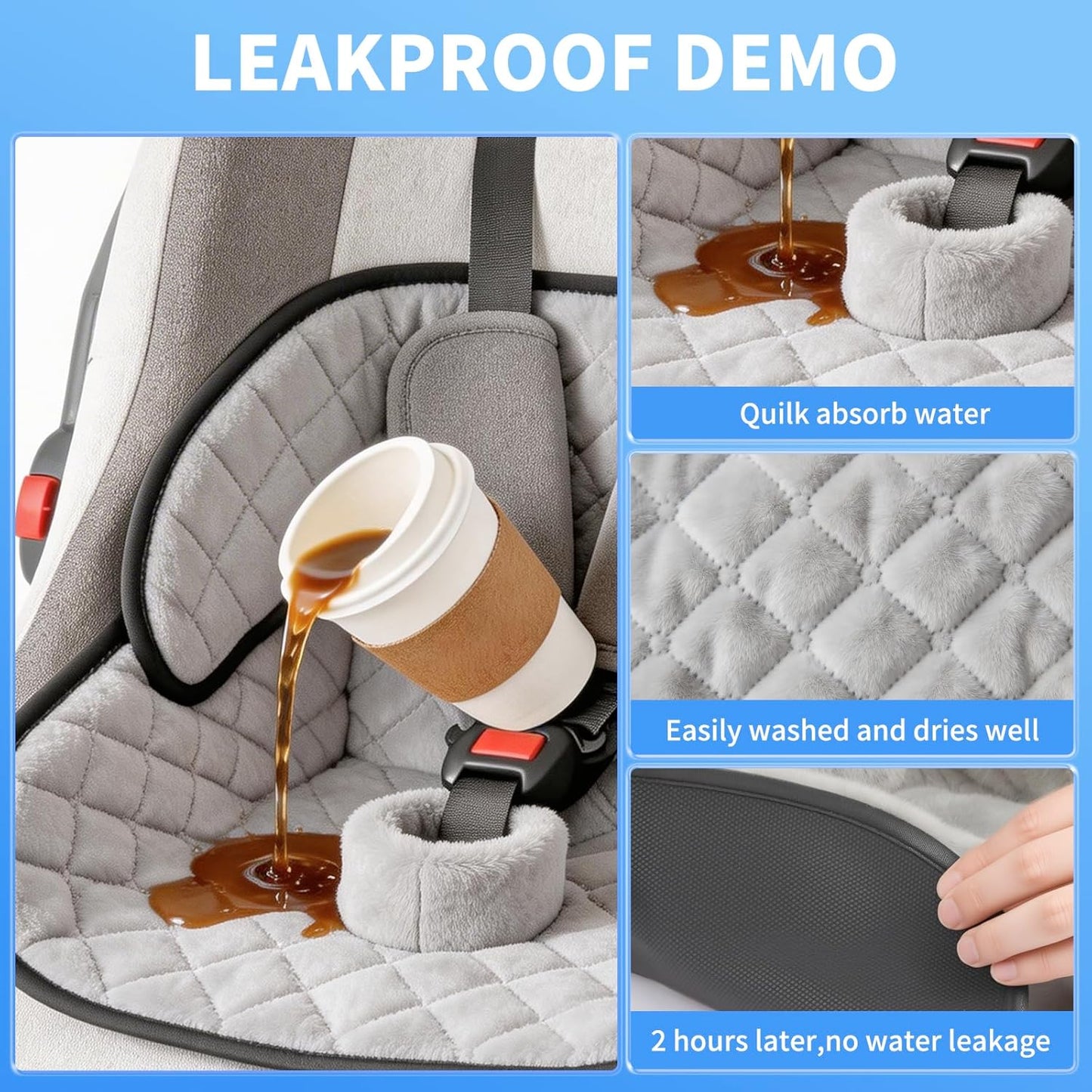 Wonderkin 2-Pack Potty Training Car Seat Protector, Waterproof Car Seat Liner, Non-Slip Leak-Proof Piddle Pads,Washable Cover Fits Car Seats Strollers Bouncers, Ages 6 Months to 4 Years (Grey + Black)