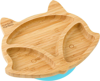 bamboo bamboo Baby and Toddler Plate for Feeding and Weaning, Bamboo Fox Plate with Secure Suction Cup for Babies from 6 Months (Fox, Pink)