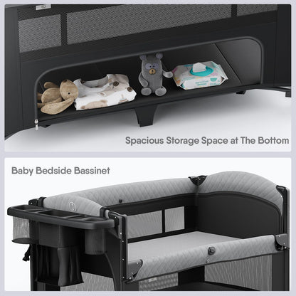Obee Odee 4 in 1 Baby Bassinet, Pack and Play, Bedside Crib Sleeper, Diaper Changer - Comes with Mattress, Mosquito Net, Bottom Storage and Toy Bar for Newborn to Toddles