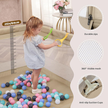 Dripex Baby Playpen, 47"x47" Small Playpen for Babies, Enhanced Safety Baby Play Yard for Indoor & Outdoor, Infant Play Pen with Soft Breathable Visible Mesh, Anti-Fall Design & Easy Setup, Grey