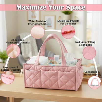 Baby Diaper Caddy Organizer, Nursery Storage Basket for Newborn Essentials, Travel Baby Basket for Diapers Baby Wipes, Organizer Tote Bag Storage Bin, Baby Shower Gifts (Mint Green)
