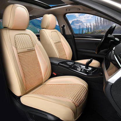 Coverado Leather Seat Covers for Car, Waterproof Car Seat Covers Full Set, 2 in 1 Conversions Car Seat Cover Protector Car Accessories Universal Fit for Most Cars SUVs and Trucks Beige