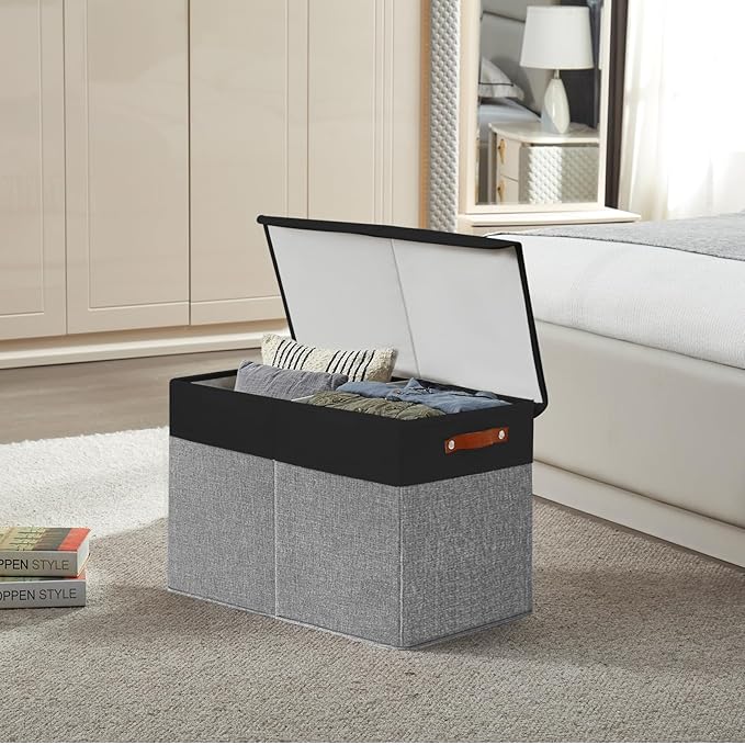 Bagnizer Large Toy Storage Box with Lids, Collapsible Sturdy Baby Storage Organizer Chest Bin Basket for Kids, Boys, Girls, Playroom, Nursery, Bedroom, Closet 25"x13"x16" (Gray and Black)
