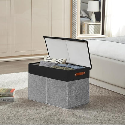 Bagnizer Large Toy Storage Box with Lids, Collapsible Sturdy Baby Storage Organizer Chest Bin Basket for Kids, Boys, Girls, Playroom, Nursery, Bedroom, Closet 25"x13"x16" (Gray and Black)