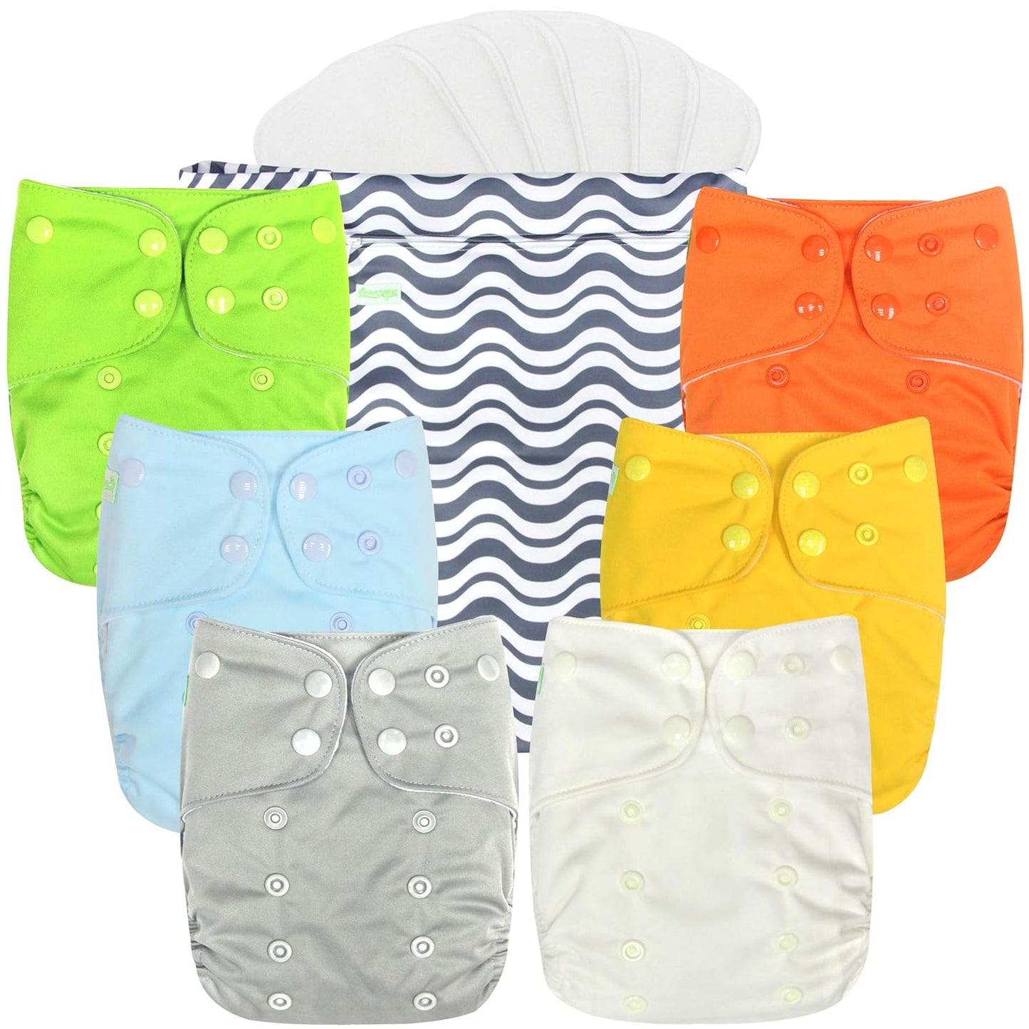 wegreeco Cloth Diapers 6 Pack with 6 Inserts & 1 Wet Bag, Washable Cloth Diapers for Babies, One Size Adjustable Reusable (Flower)