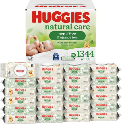 Huggies Natural Care Sensitive Baby Wipes, Unscented, Hypoallergenic, 99% Purified Water, 12 Flip-Top Packs (768 Wipes Total), Packaging May Vary