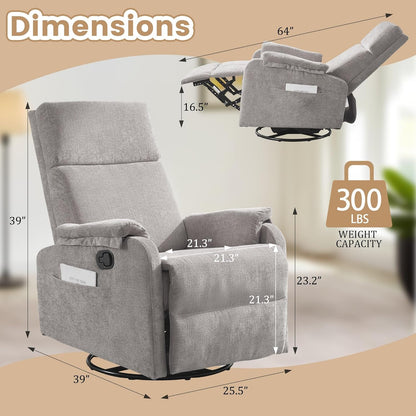 Korser Recliner Chair, Swivel Rocking Recliner Chair for Adults, Glider Rocking Chair, Small Nursery Chair Recliner for Living Room, Reclining Chair with Modern-Designed Armrests, Chenille, Beige