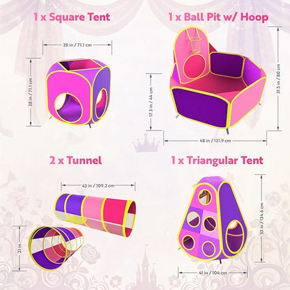 Playz 5pc Kids' Play Tents & Tunnels - Ball Pit for Toddlers, Basketball Hoop, Crawling Tubes, Pop-Up Playhouses, Baby Obstacle Course for Indoor or Outdoor Use