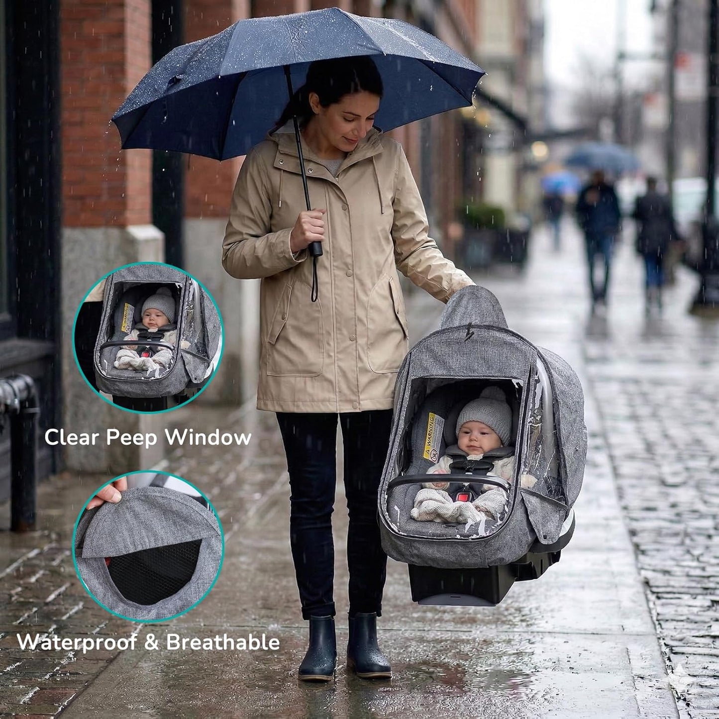 Baby Car Seat Cover Compatible with Evenflo, Breathable Infant Car Seat Rain Cover Fit for LiteMax, Windproof Baby CarSeat Canopy with Clear Window Sunshade and Mesh Cover for Travel & Outdoor Use