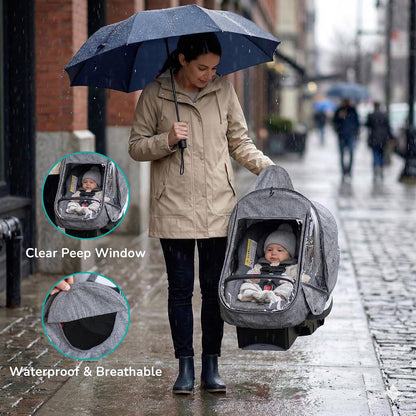 Baby Car Seat Cover Compatible with Evenflo, Breathable Infant Car Seat Rain Cover Fit for LiteMax, Windproof Baby CarSeat Canopy with Clear Window Sunshade and Mesh Cover for Travel & Outdoor Use