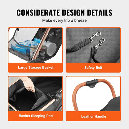 VEVOR Pet Stroller, 44 lbs Weight Capacity, Foldable Dog Cart, 4 Wheels Cats Stroller with Mesh Windows & Revrsible Handle, Portable Pet Carrier with Brake, for Small to Medium Pets