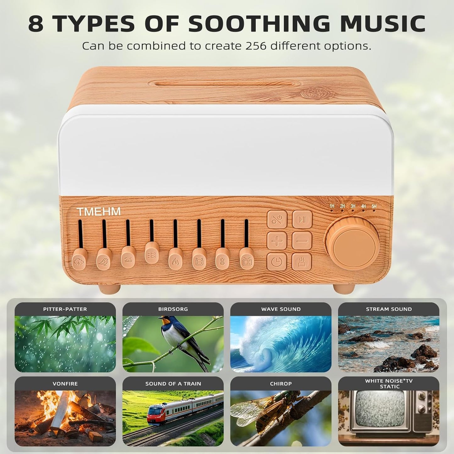 TMEHM 4-in-1 Sleep Sound Machine with White Noise & 8 Nature Sounds, Bluetooth Speaker, Night Light & Aroma Diffuser with Timer for Baby, Kids and Adults (Matte White)