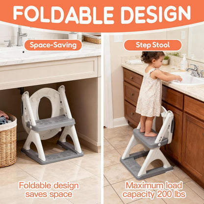 Potty Training Seat, SKYROKU Upgrade Toddler Toilet Seat for Kids Boys Girls, 2 in 1 Potty Training Toilet, Splash Guard Anti-Slip Pad Step Stool,New Sector-Shape Stabilized Base (8899+Grey)