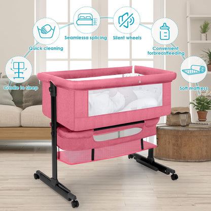 YADAQE Baby Bassinet, Baby Basinet Bedside Sleeper, Easy to Fold Portable Crib Side Bassinet 2025new Style Girl/boy bassinets(Light Grey)