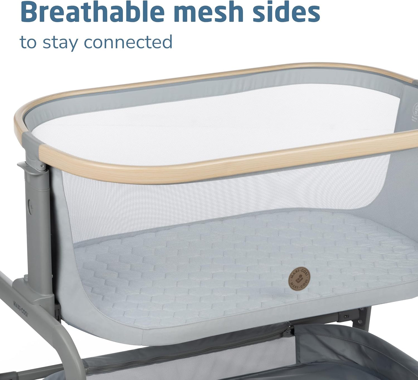 Maxi-Cosi Iora Baby Bassinets Bedside Sleeper, Portable Bassinet, Infant Bedside Sleeper Crib, Height Adjustable, Breathable Mesh, Large Storage Basket, Truffle