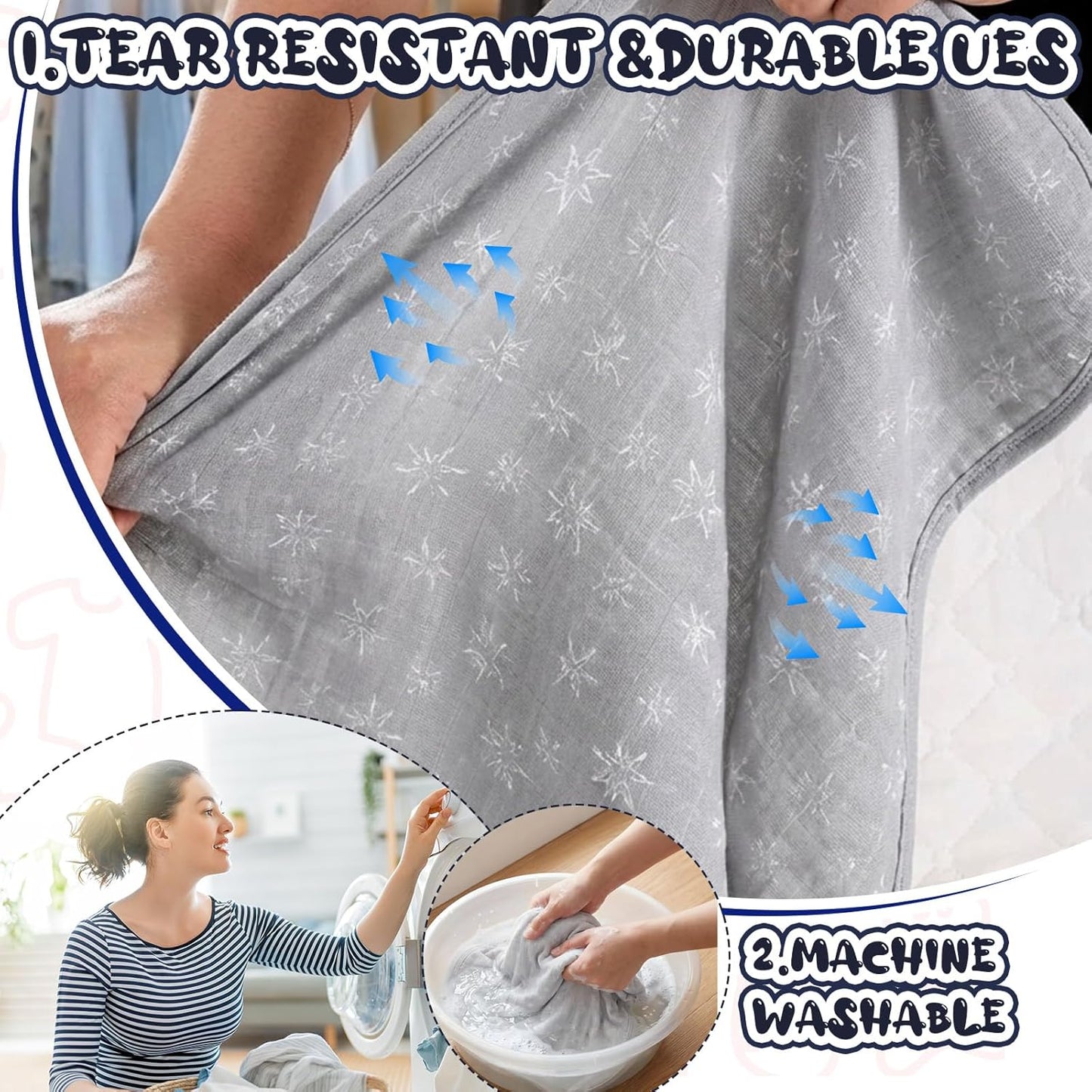 Hahafelt 3 Pcs Changing Pad Liners Fits in Peanut Shape Changing Pad Waterproof Diaper Mats Organic Cotton Peanut Mats are Warm on Baby's Back, Washable Reusable (Starry Style,Multicolor)