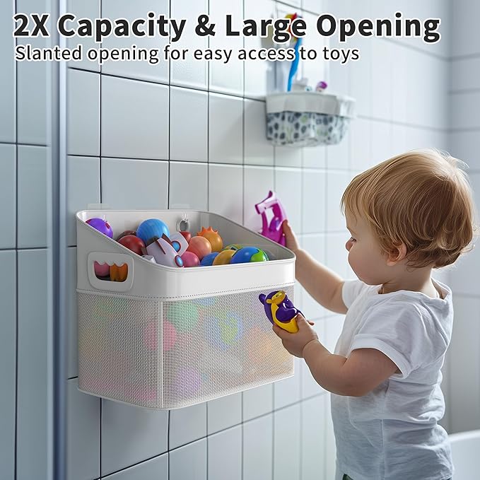 GloTika Mesh Baby Bath Toy Storage, ‎Large Capacity and Quick Drying Baby Toy Storage for Bath, Multi-use Net Bags Make Baby Bath Toy Organizer Easy, 2 Pack