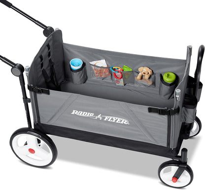Radio Flyer City Luxe Stroll 'N Wagon, for Ages 1+, 3-in-1 Push or Pull, with Bench Mode, Easy Fold, UV Canopy, 5-Point Harnesses, Front Caster Wheels & 12" Rear Wheels, Stroller Wagon for Kids