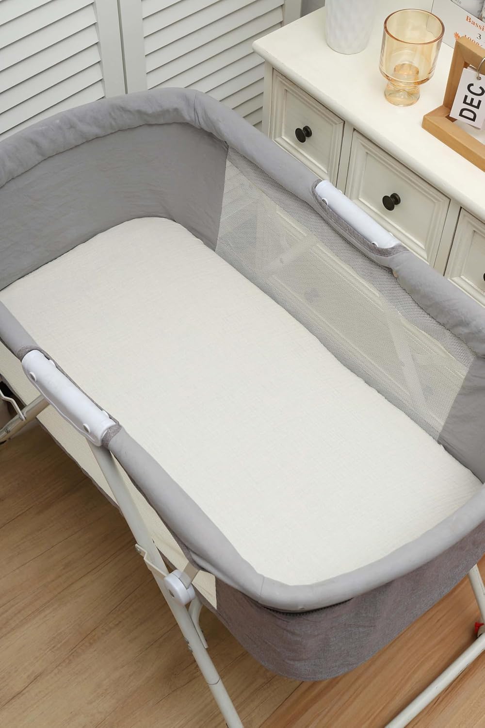 Onacosht Muslin Bassinet Sheets 3 Pack, 100% Cotton Baby Fitted Sheet 33" x 19" Compatible with Mika Micky, KoolaBaby (3 in 1), BabyBond, HARPPA and RICUTON Bedside Bassinet, Green, Floral and Cactus
