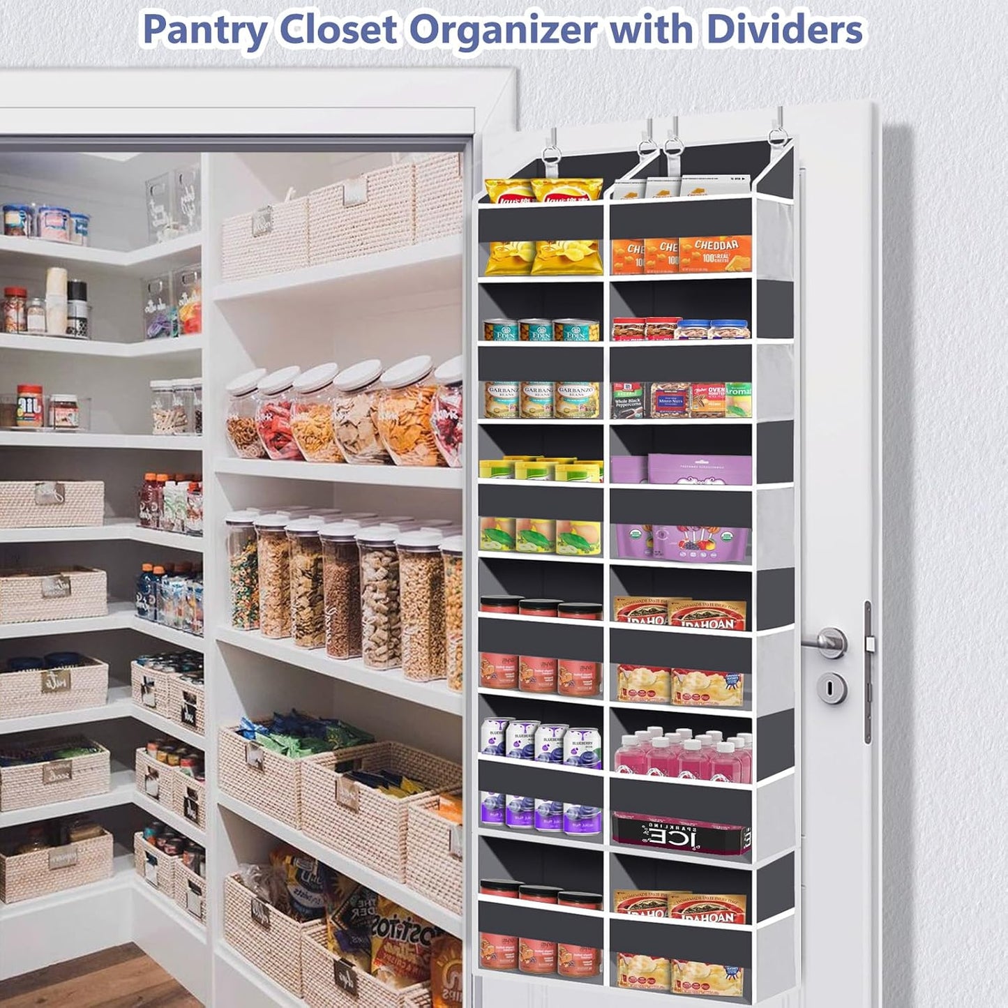 Heavy Duty Over The Door Organizer 5 Tiers, Extra Large Behind Door Storage of 10 Big Front & 10 Mesh Pockets, 80lb Weight Capacity, Hanging Doors Storage Organizer for Closet Bedroom Nursery, Grey