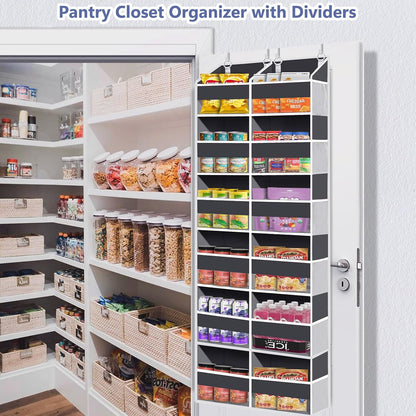 Heavy Duty Over The Door Organizer 5 Tiers, Extra Large Behind Door Storage of 10 Big Front & 10 Mesh Pockets, 80lb Weight Capacity, Hanging Doors Storage Organizer for Closet Bedroom Nursery, Grey