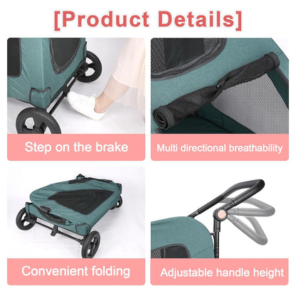 Large Dog Travel Stroller with 4 Heavy Duty Wheels Pet Stroller with Adjustable Handle - Double Doggie Capacity Jogger Wagon with Back Front Door for Small Medium Large Dogs (Dark Light Gray)