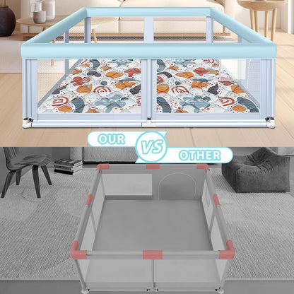 Fshibila 74" ×50" Large Baby Playpen, Baby Playard for Babies and Toddlers, Baby Fence Play Pens for Indoor & Outdoor, Sturdy Safety Play Yard with Soft Breathable Mesh, Anti-Fall, Grey