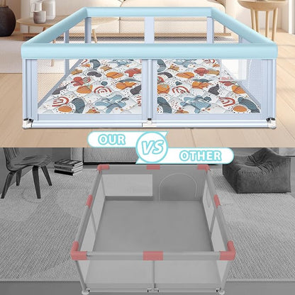 Fshibila 65" ×50" Large Baby Playpen with Mat, Baby Playard for Babies and Toddlers, Play Pens for Indoor & Outdoor, Sturdy Safety Play Yard with Soft Breathable Mesh, Anti-Fall, Grey