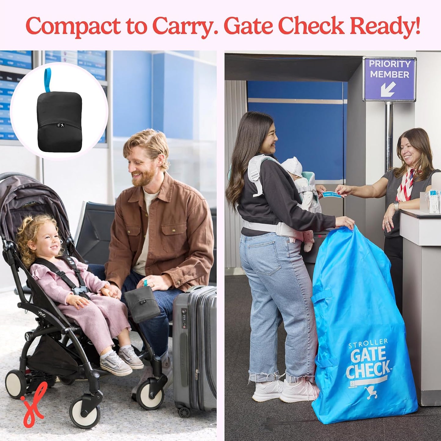 J.L. Childress Gate Check Bag for Single & Some Double Strollers - Travel Bag for Airplane, Fits Most Standard Baby Strollers, Airport Accessories for Gate Check, Flying Essentials - Red
