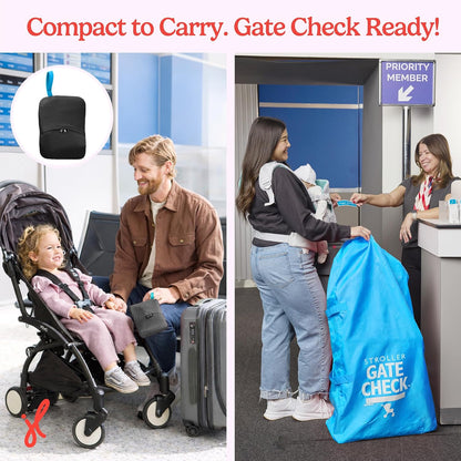 J.L. Childress Gate Check Bag for Single & Some Double Strollers - Travel Bag for Airplane, Fits Most Standard Baby Strollers, Airport Accessories for Gate Check, Flying Essentials - Red