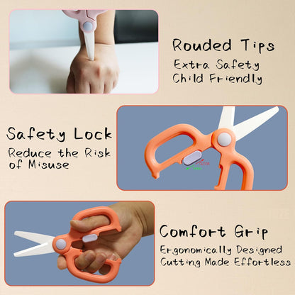 Baby Food Scissors with Travel Case, Ceramic Food Scissors Kids, Toddler Scissor with Safety Lock, Ideal for Pizza, Meats, Noodles, Vegetables, and Fruits (C)