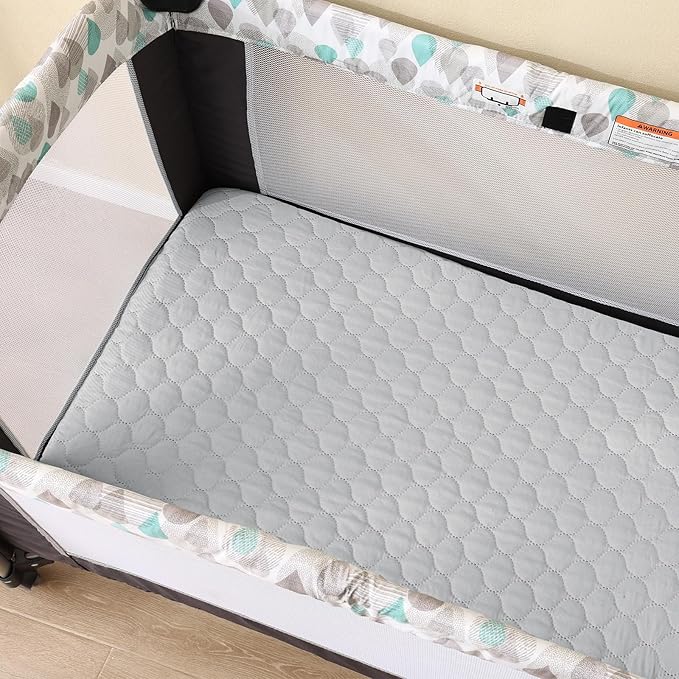 david's kids 2 Pack 38''x25'' Waterproof Mini Crib Mattress Protector, Fitted Pack N Play, Playard and Mini Crib Mattresses, Ultra Soft Breathable Pad Cover for Boys Girls Neutral, Grey & Sage Green